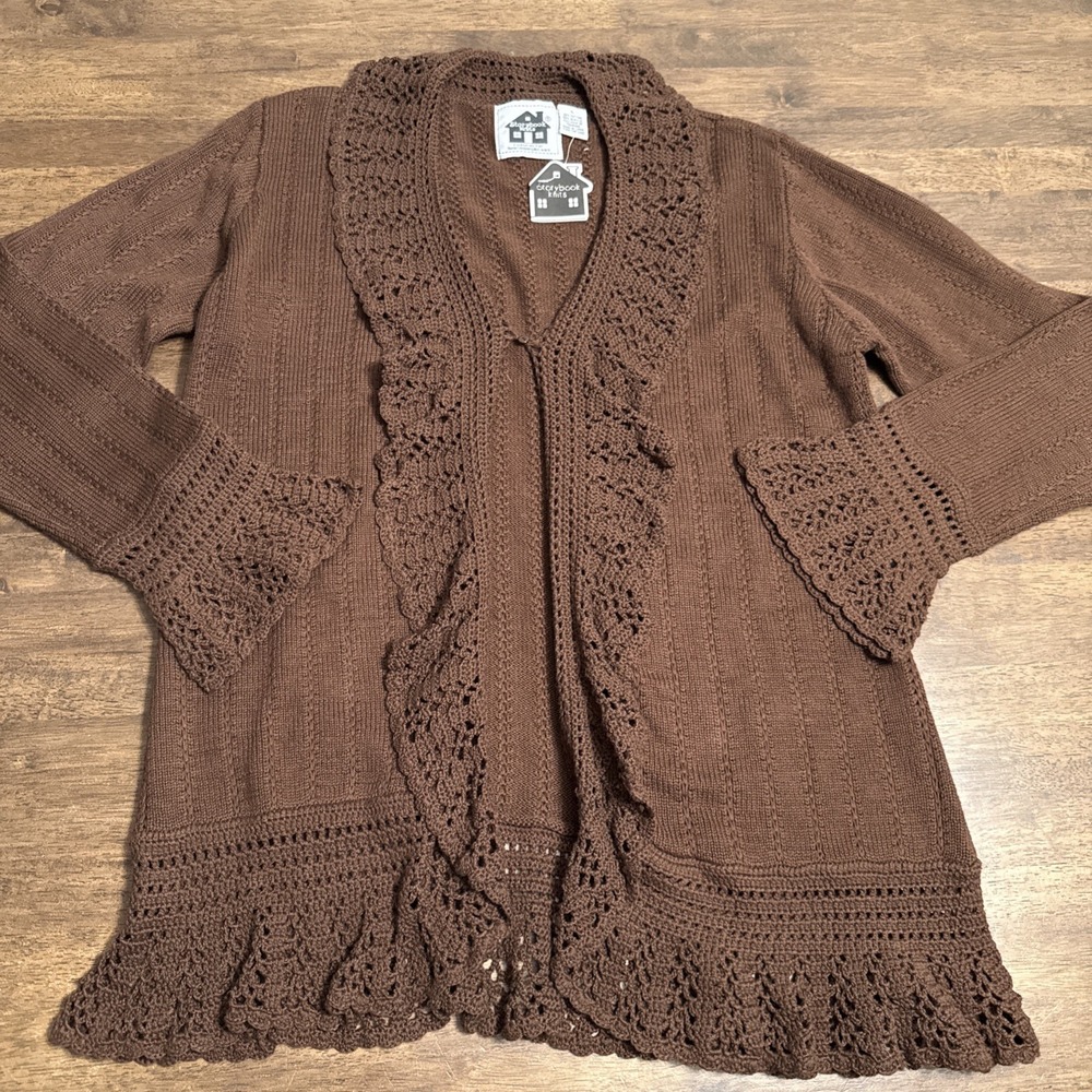 Storybook Knits Women Cottagecore Cardigan Sweater Sz L Crochet Boho Cottagecore